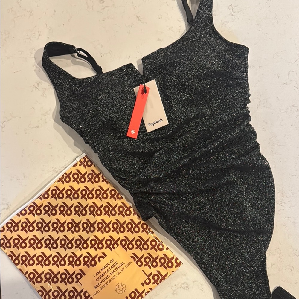 Popilush Black Sparkly Shape-ware Bodysuit